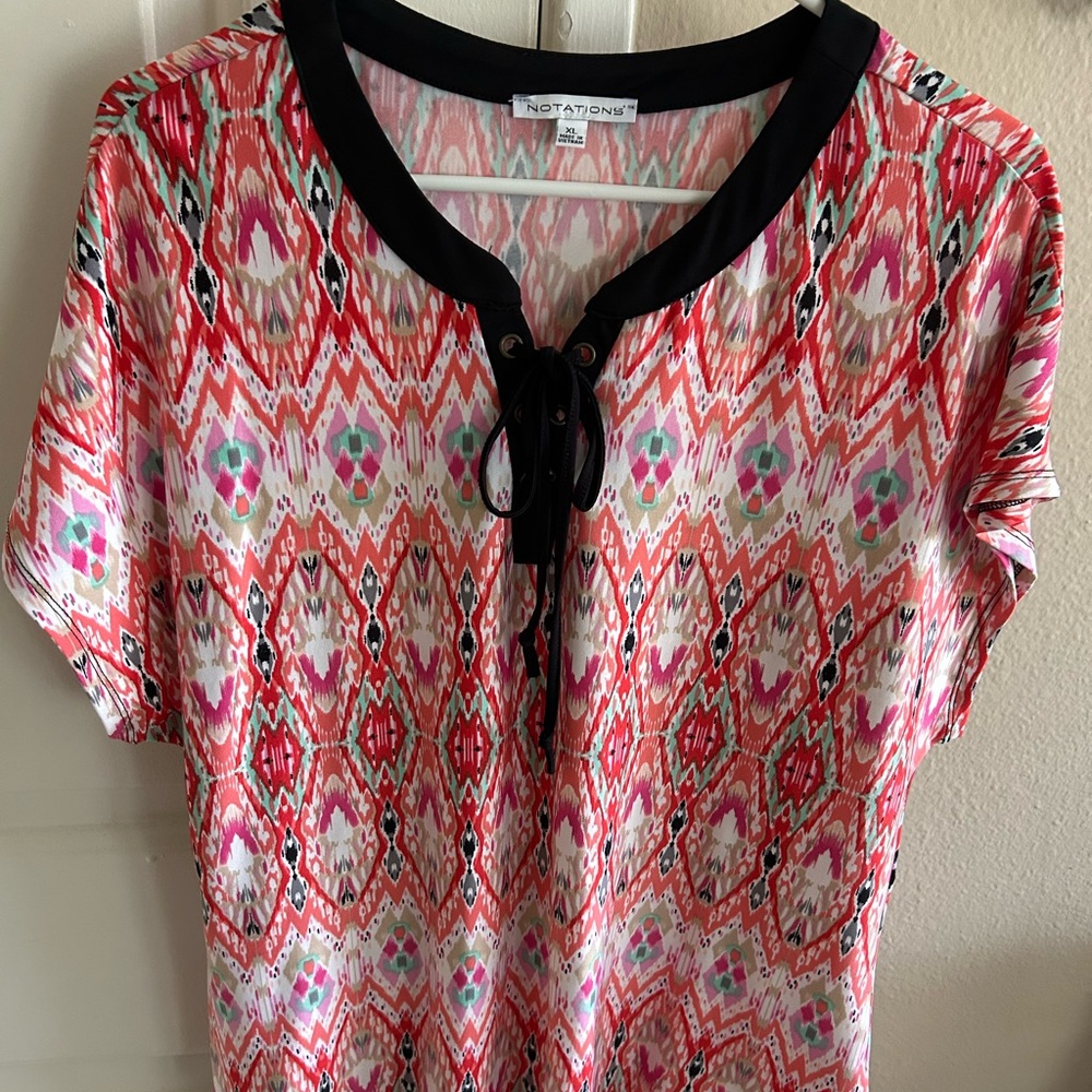 Notations Women's Red and Pink Patterned Blouse